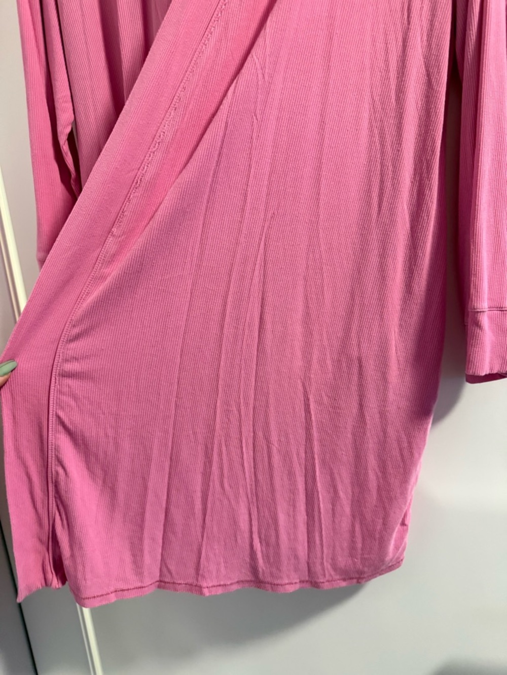 SKIMS XL soft lounge ribbed belted robe bubble gum pink pockets cozy loungewear - Picture 5 of 8